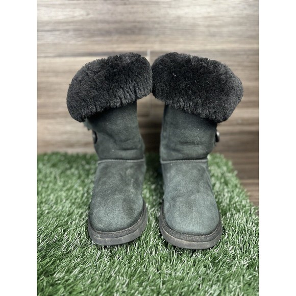 Women's Shoes 7 UGG BAILEY BUTTON TRIPLET Suede‎ & Sheepskin Boots 1873 black - Picture 5 of 7